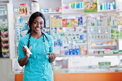 female pharmacist working in drugstore at hospital pharmacy